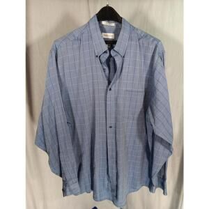 VAN HEUSEN LONG SLEEVE DRESS SHIRT BLUE Gray Checked  Broadcloth  17 34/35 XL